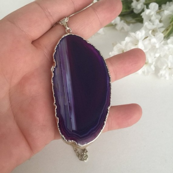 Purple Necklace Agate stone, large purple pendant - Picture 1 of 4